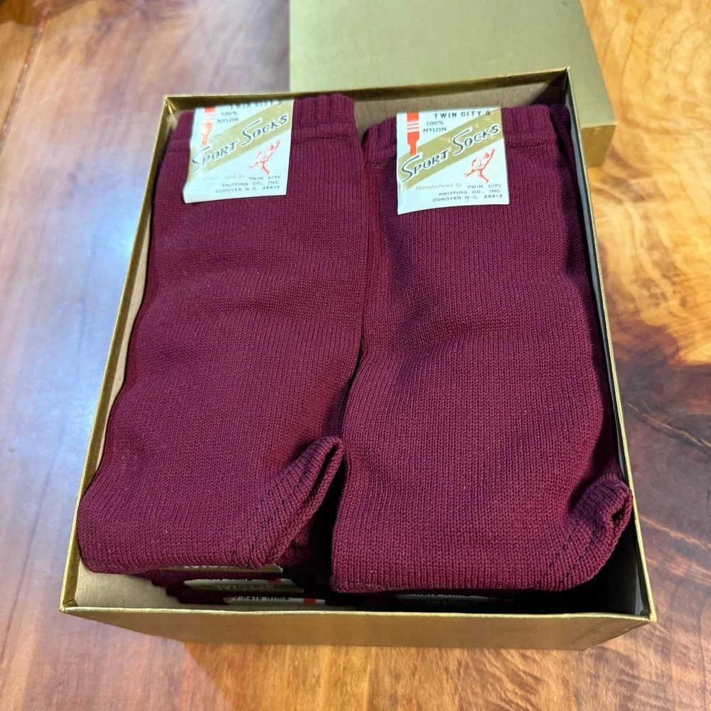 NOS Vintage 70's Twin City Sport Men's Socks Hoisery Knit Nylon 12 pairs Maroon